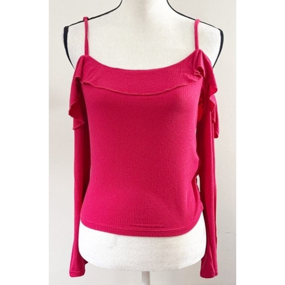 Cotton On Raspberry Frilly Red Off-the-Shoulder Long-Sleeve Top - Size L